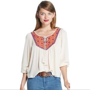 Flying Tomato Women's Tie Front Embroidered Blouse